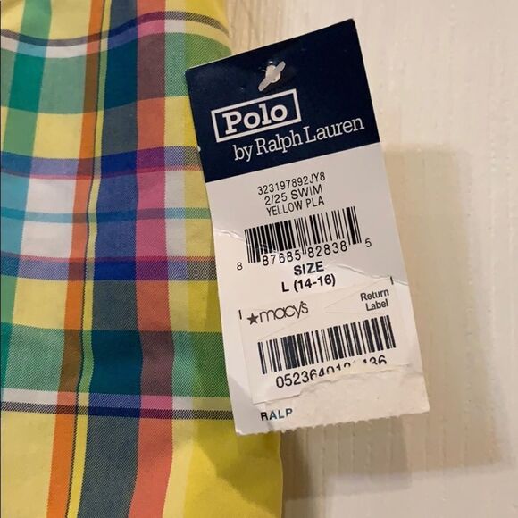 NWT New Polo by Ralph Lauren yellow plaid swim trunks Large - Picture 4 of 9
